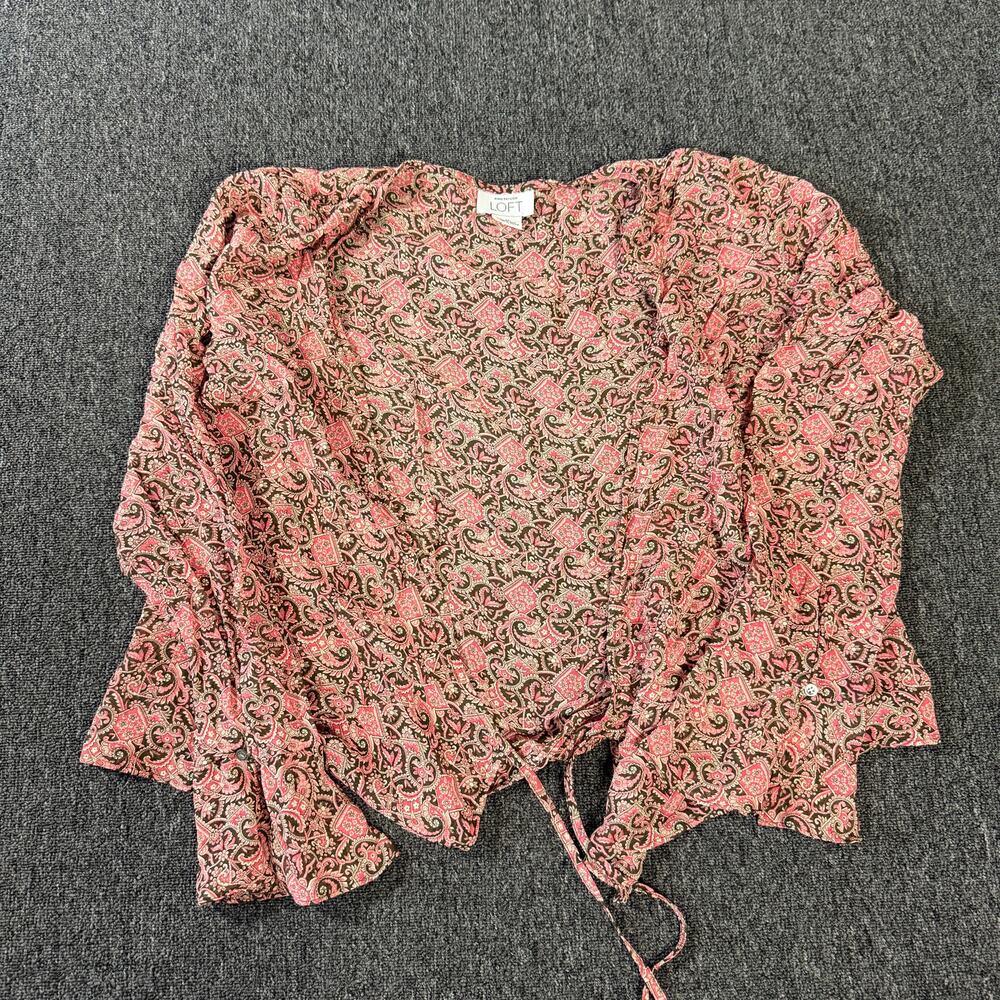 Vintage Y2k Loft Pink Paisley 100% Silk Liquidy Coquette Tie Longsleeve Medium